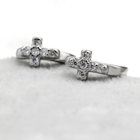 Pendientes de plata de ley 925 auténtica para mujer, aretes redondos de circonita cúbica, pendientes de Cruz geométrica, regalo fino de plata de ley Pendientes de plata de ley 925 auténtica para mujer, aretes redondos de circonita cúbica, pendientes de Cruz geométrica, regalo fino de plata de ley