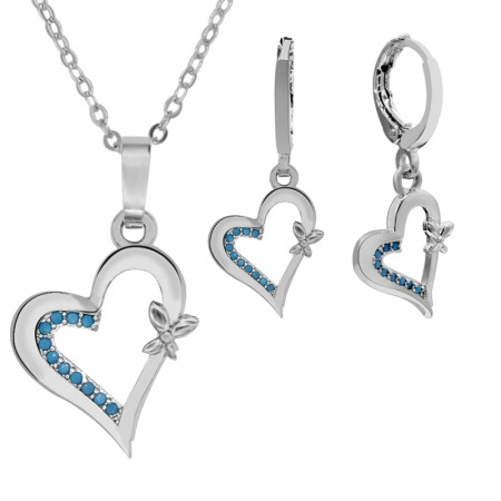 Conjuntos de joyas de plata de ley 925 para mujer, collar y pendientes con forma de corazón, piedra turquesa, conjuntos de joyas de boda, regalo de joyería fina Conjuntos de joyas de plata de ley 925 para mujer, collar y pendientes con forma de corazón, piedra turquesa, conjuntos de joyas de boda, regalo de joyería fina