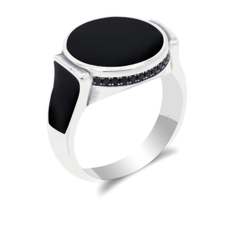 Anillo turco de Plata de Ley 925 auténtica para mujer, joya tailandesa de esmalte negro, estilo clásico, joyería fina de alta calidad