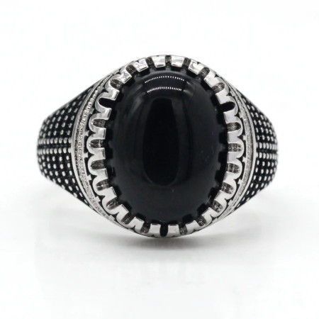 Anillo para hombre estilo Retro Punk Vintage negro ovalado piedra Natural de ónice diseño exquisito artesanal, joyería de boda para hombre