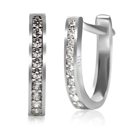 Pendientes de aro de piedra CZ deslumbrantes, pendientes de plata de ley 925 para mujeres y niñas, pendientes de plata tailandesa de estilo clásico, joyería fina Pendientes de aro de piedra CZ deslumbrantes, pendientes de plata de ley 925 para mujeres y niñas, pendientes de plata tailandesa de estilo clásico, joyería fina