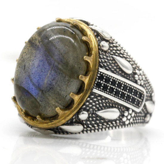 Anillo de Plata de Ley 925 con piedra lunar Natural para hombre, sortija de dedo estilo Punk, gota de agua, buena suerte, joyería hecha a mano, regalo de boda - malaquita tienda 36