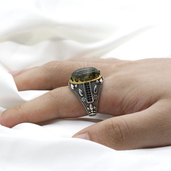 Anillo de Plata de Ley 925 con piedra lunar Natural para hombre, sortija de dedo estilo Punk, gota de agua, buena suerte, joyería hecha a mano, regalo de boda - malaquita tienda 36