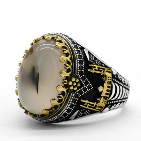 Plata de Ley 925 auténtica hombres anillos Oval piedra de ágata Natural anillos de Castillo de plata tailandesa hombres anillos turco Anillos y joyas para boda anillo para hombre con piedra - malaquita tienda 36