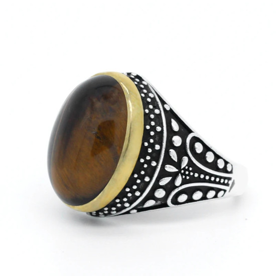 Todas las estaciones-anillo Vintage Punk para hombre, de ojo de Tigre, Color negro clásico, plata 925, Bijoux Aneis, regalo de joyería - malaquita tienda 36