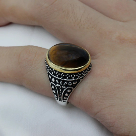 Todas las estaciones-anillo Vintage Punk para hombre, de ojo de Tigre, Color negro clásico, plata 925, Bijoux Aneis, regalo de joyería - malaquita tienda 36