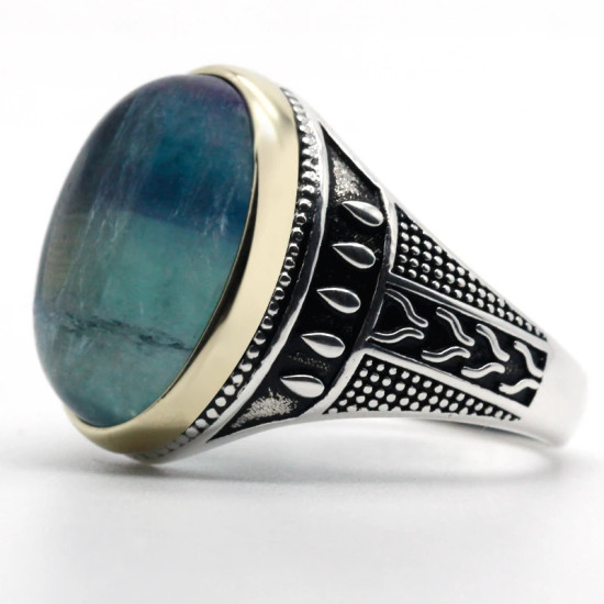 Anillos de plata de ley 925 con piedra azul Natural para hombre, joyería fina, exquisita, para fiesta y boda - malaquita tienda 36