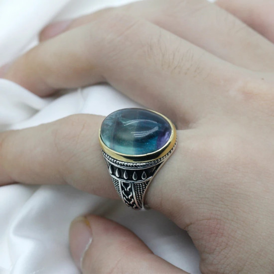 Anillos de plata de ley 925 con piedra azul Natural para hombre, joyería fina, exquisita, para fiesta y boda - malaquita tienda 36