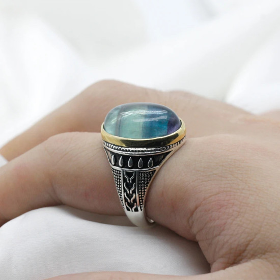 Anillos de plata de ley 925 con piedra azul Natural para hombre, joyería fina, exquisita, para fiesta y boda - malaquita tienda 36