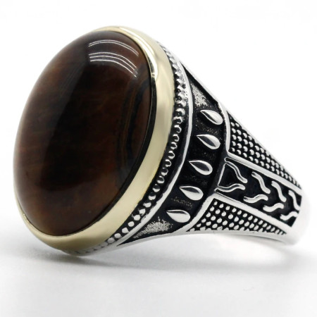 Anillos de plata de ley 925 pura para hombres, piedra Natural de Ojos de Tigre, Punk estilo Retro, joyería fina para fiesta/boda Anillos de plata de ley 925 pura para hombres, piedra Natural de Ojos de Tigre, Punk estilo Retro, joyería fina para fiesta/boda