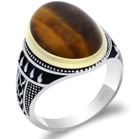 Anillos de plata de ley 925 pura para hombres, piedra Natural de Ojos de Tigre, Punk estilo Retro, joyería fina para fiesta/boda Anillos de plata de ley 925 pura para hombres, piedra Natural de Ojos de Tigre, Punk estilo Retro, joyería fina para fiesta/boda