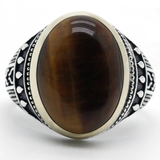 Anillos de plata de ley 925 pura para hombres, piedra Natural de Ojos de Tigre, Punk estilo Retro, joyería fina para fiesta/boda - malaquita tienda 36