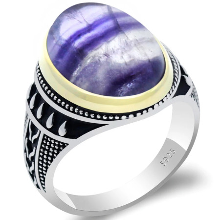 Anillo de plata de primera ley con piedra Natural para hombre, sortija, plata esterlina 925, goteo, niebla, montaña, fiesta, boda, joyería fina