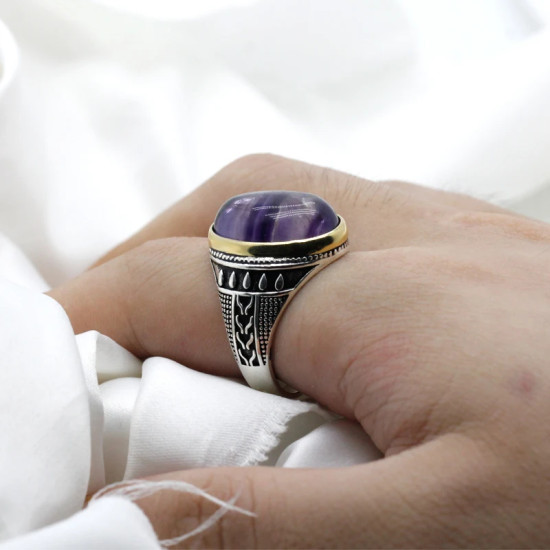 Anillo de plata de primera ley con piedra Natural para hombre, sortija, plata esterlina 925, goteo, niebla, montaña, fiesta, boda, joyería fina - malaquita tienda 36