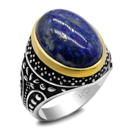 Anillo de plata de ley s925 lapislázuli Natural para hombre, estilo Punk turco Vintage, diseño de gota de agua, conjunto de joyería alta para hombre