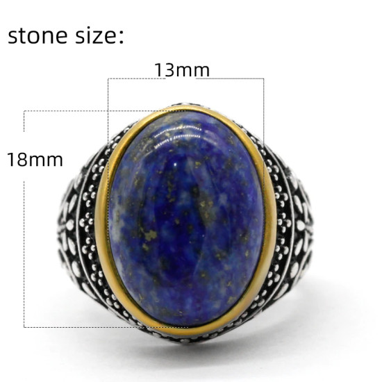 Anillo de plata de ley s925 lapislázuli Natural para hombre, estilo Punk turco Vintage, diseño de gota de agua, conjunto de joyería alta para hombre - malaquita tienda 36