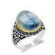 Anillos de plata 925 pura para hombre, piedra de fluorita Natural azul, anillos exquisitos hechos a mano para boda/Fiesta, regalos de moda, joyería fina - malaquita tienda 36