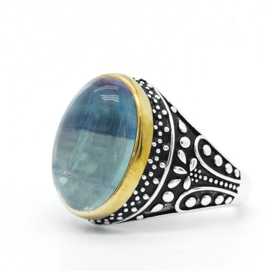 Anillos de plata 925 pura para hombre, piedra de fluorita Natural azul, anillos exquisitos hechos a mano para boda/Fiesta, regalos de moda, joyería fina - malaquita tienda 36