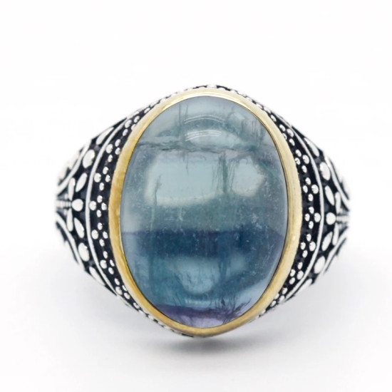 Anillos de plata 925 pura para hombre, piedra de fluorita Natural azul, anillos exquisitos hechos a mano para boda/Fiesta, regalos de moda, joyería fina - malaquita tienda 36