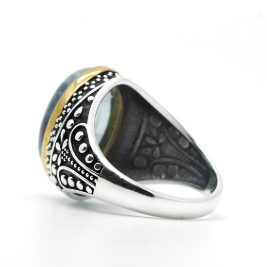 Anillos de plata 925 pura para hombre, piedra de fluorita Natural azul, anillos exquisitos hechos a mano para boda/Fiesta, regalos de moda, joyería fina - malaquita tienda 36