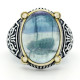 Anillos de plata 925 auténtica para hombre, con piedra de fluorita Natural azul, joyería fina turca, estilo Punk Retro - malaquita tienda 36
