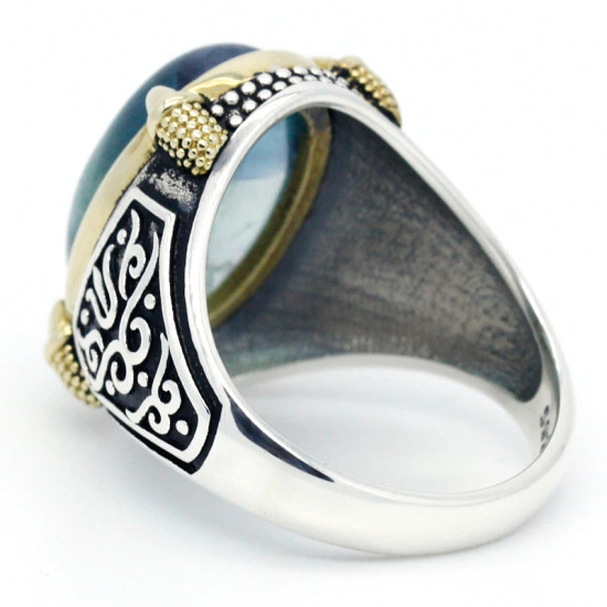 Anillos de plata 925 auténtica para hombre, con piedra de fluorita Natural azul, joyería fina turca, estilo Punk Retro - malaquita tienda 36