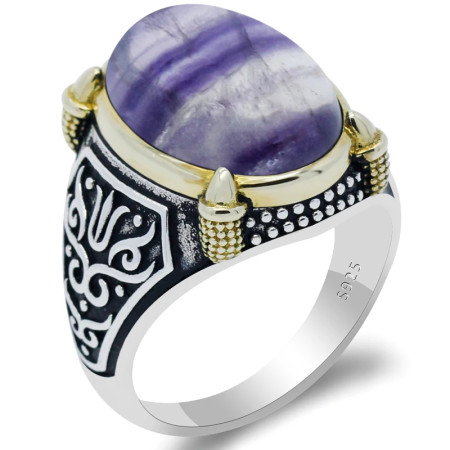 Anillos de plata 925 para hombre, piedra de fluorita Natural púrpura hecha a mano, diseño exquisito, regalo único de boda, joyería fina Anillos de plata 925 para hombre, piedra de fluorita Natural púrpura hecha a mano, diseño exquisito, regalo único de boda, joyería fina