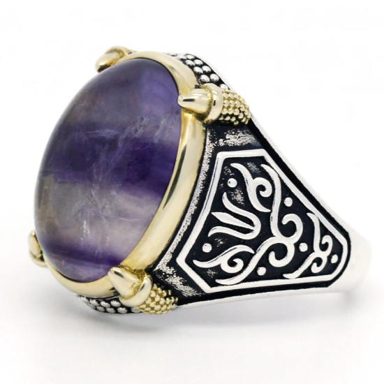 Anillos de plata 925 para hombre, piedra de fluorita Natural púrpura hecha a mano, diseño exquisito, regalo único de boda, joyería fina - malaquita tienda 36