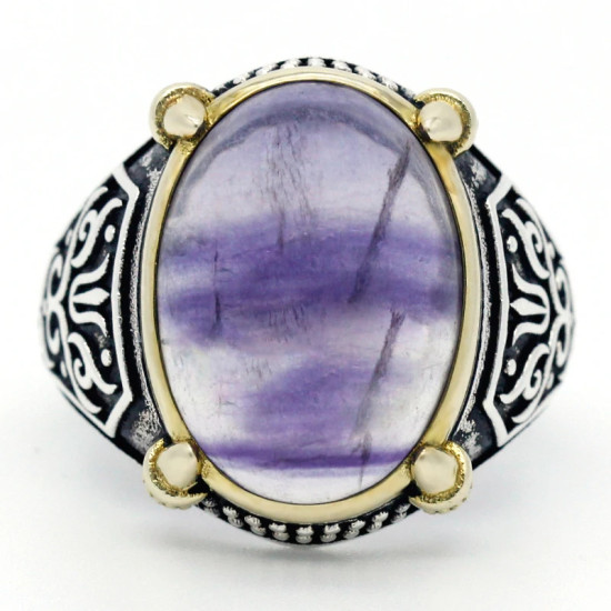 Anillos de plata 925 para hombre, piedra de fluorita Natural púrpura hecha a mano, diseño exquisito, regalo único de boda, joyería fina - malaquita tienda 36