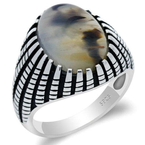 Anillos de plata de ley 925 para hombre, piedra de ágata Natural, anillo de estilo Punk Retro para hombre, joyería de fiesta, joyería fina hecha a mano - malaquita tienda 36