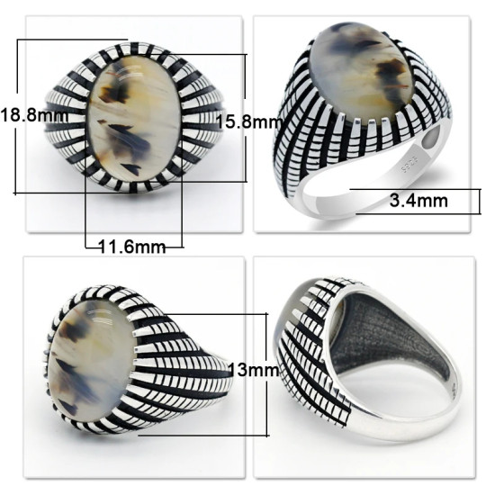 Anillos de plata de ley 925 para hombre, piedra de ágata Natural, anillo de estilo Punk Retro para hombre, joyería de fiesta, joyería fina hecha a mano - malaquita tienda 36
