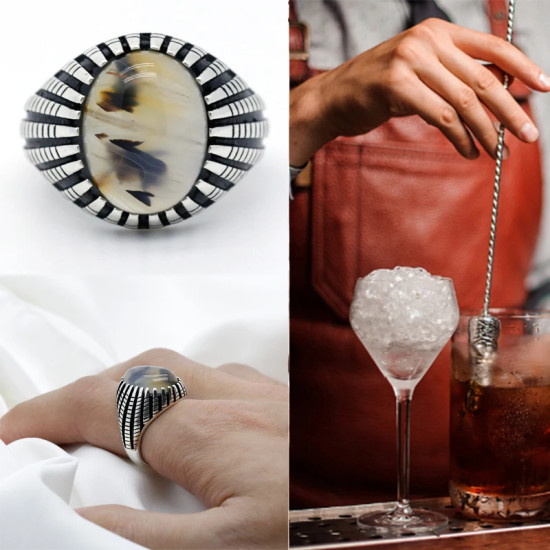 Anillos de plata de ley 925 para hombre, piedra de ágata Natural, anillo de estilo Punk Retro para hombre, joyería de fiesta, joyería fina hecha a mano - malaquita tienda 36
