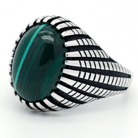 Anillo de Plata de Ley 925 auténtica para hombre, piedra de malaquita Natural verde, estilo Punk, joyería fina para fiesta/boda - malaquita tienda 36