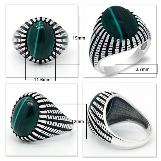 Anillo de Plata de Ley 925 auténtica para hombre, piedra de malaquita Natural verde, estilo Punk, joyería fina para fiesta/boda - malaquita tienda 36