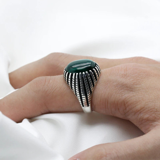 Anillo de Plata de Ley 925 auténtica para hombre, piedra de malaquita Natural verde, estilo Punk, joyería fina para fiesta/boda - malaquita tienda 36