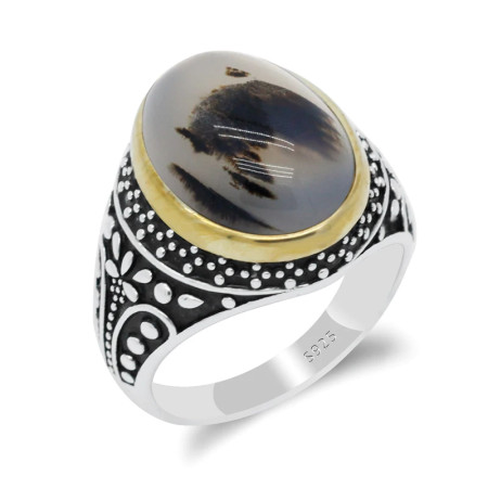 Anillo de Plata de Ley 925 para hombre, piedra de ágata Natural, estilo Punk, diseño exquisito, flor de goteo, joyería de boda de la suerte