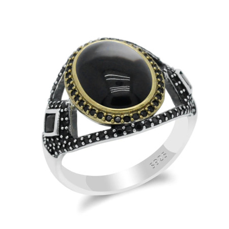 Anillo de Plata de Ley 925 con piedra de ágata Natural negra para hombre, joya de superhéroe, joyería Vintage