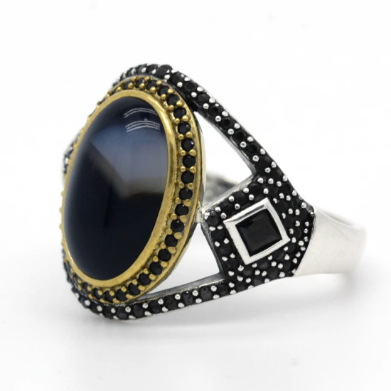 Anillo de Plata de Ley 925 con piedra de ágata Natural negra para hombre, joya de superhéroe, joyería Vintage - malaquita tienda 36