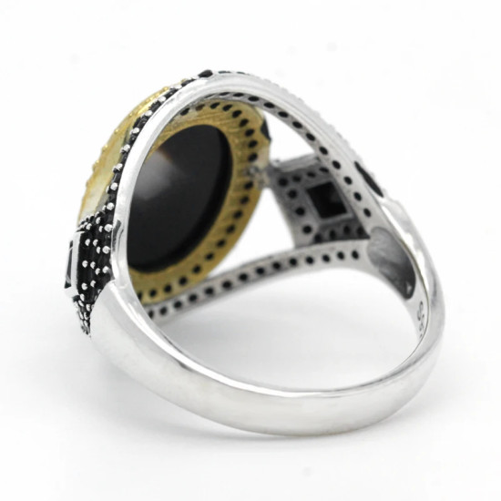Anillo de Plata de Ley 925 con piedra de ágata Natural negra para hombre, joya de superhéroe, joyería Vintage - malaquita tienda 36