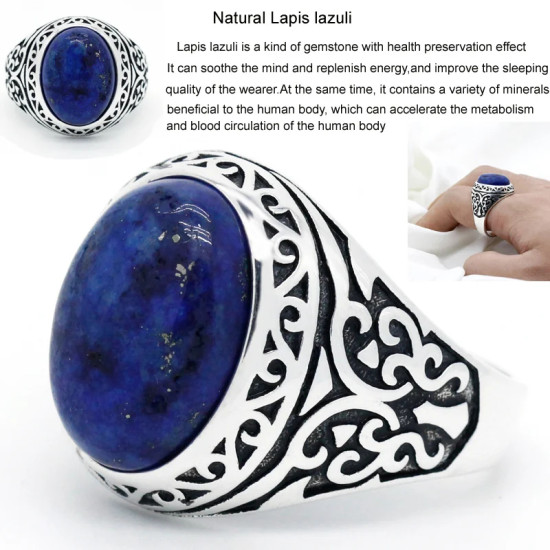 Anillos de plata de ley 925 auténtica, piedra de lapislázuli Natural, Escudo de garra de caballito de mar, anillo exquisito para boda/Fiesta, joyería fina artesanal - malaquita tienda 36