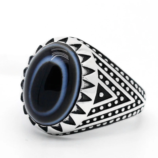 Anillo de plata 925 para hombre, piedra de ágata Natural, estilo Punk Retro, joyería turca, anillo de la suerte hecho a mano, regalo de joyería fina - malaquita tienda 36
