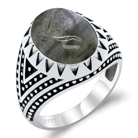 Anillo de plata 925 auténtica para hombre, con piedra lunar Natural, Retro, Vintage, para fiesta/boda, joyería turca hecha a mano Anillo de plata 925 auténtica para hombre, con piedra lunar Natural, Retro, Vintage, para fiesta/boda, joyería turca hecha a mano