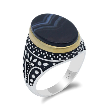 Anillo de Plata de Ley 925 con piedra de ágata negra Natural, joyería de fiesta de boda, Estilo Vintage, Plata tailandesa Anillo de Plata de Ley 925 con piedra de ágata negra Natural, joyería de fiesta de boda, Estilo Vintage, Plata tailandesa