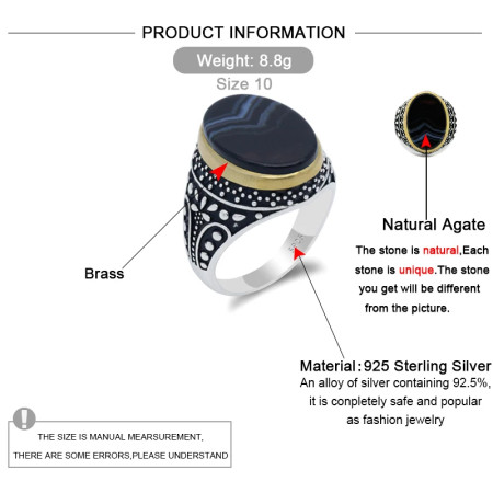 Anillo de Plata de Ley 925 con piedra de ágata negra Natural, joyería de fiesta de boda, Estilo Vintage, Plata tailandesa Anillo de Plata de Ley 925 con piedra de ágata negra Natural, joyería de fiesta de boda, Estilo Vintage, Plata tailandesa