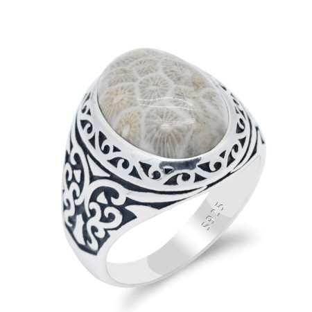 Anillo de plata esterlina 925 para hombre, sortija de estilo Punk, mariposa, piedra de Coral Natural, joyería de fiesta, anillo de boda