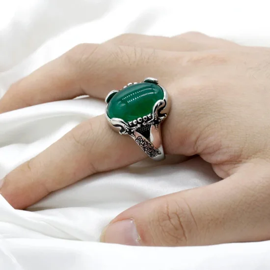 Anillos de boda de Plata de Ley 925 para hombre, con piedra de ágata Natural, Ágata turca hecha a mano, anillos Vintage de lujo - malaquita tienda 36
