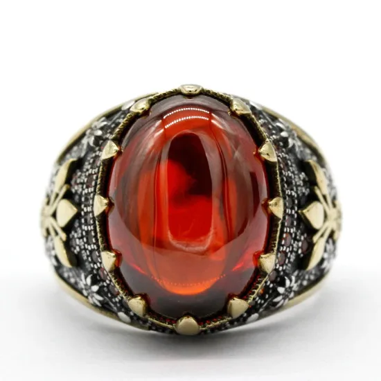 Anillo de Plata de Ley 925 con Circonia cúbica para hombre, joyería turca Vintage hecha a mano, con estampado de pata - malaquita tienda 36