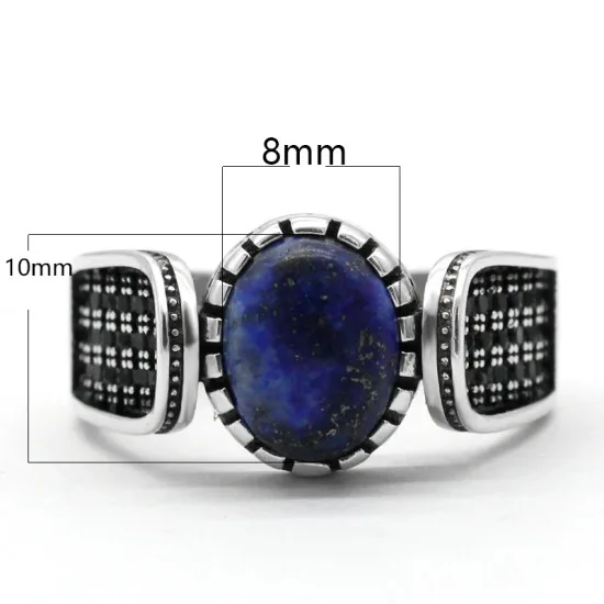 Anillo de lapislázuli Natural para hombre y mujer, de Plata de Ley 925, anillo turco hecho a mano, estilo Punk turco, joyería de lujo - malaquita tienda 36