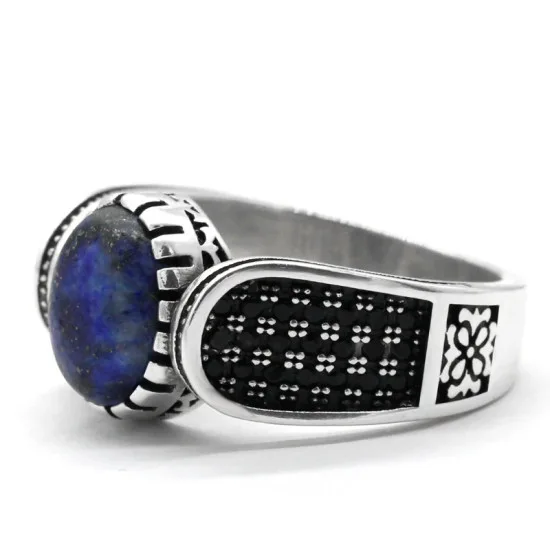 Anillo de lapislázuli Natural para hombre y mujer, de Plata de Ley 925, anillo turco hecho a mano, estilo Punk turco, joyería de lujo - malaquita tienda 36