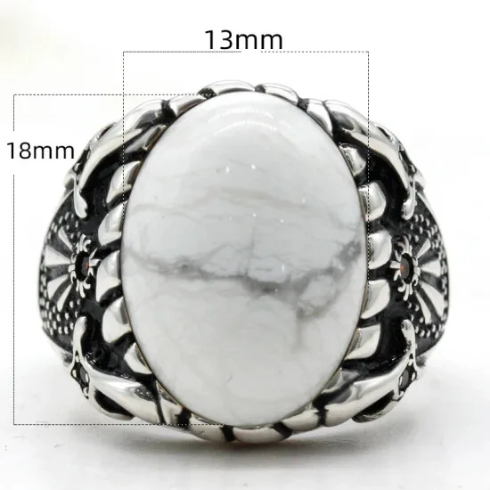 Anillos de plata de ley 925 para hombres y mujeres, joyería de compromiso de boda, turquesa blanca Natural, moda Punk turca - malaquita tienda 36